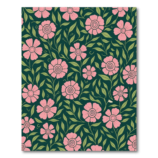 Pink Floral Vines Emerald Green Rug