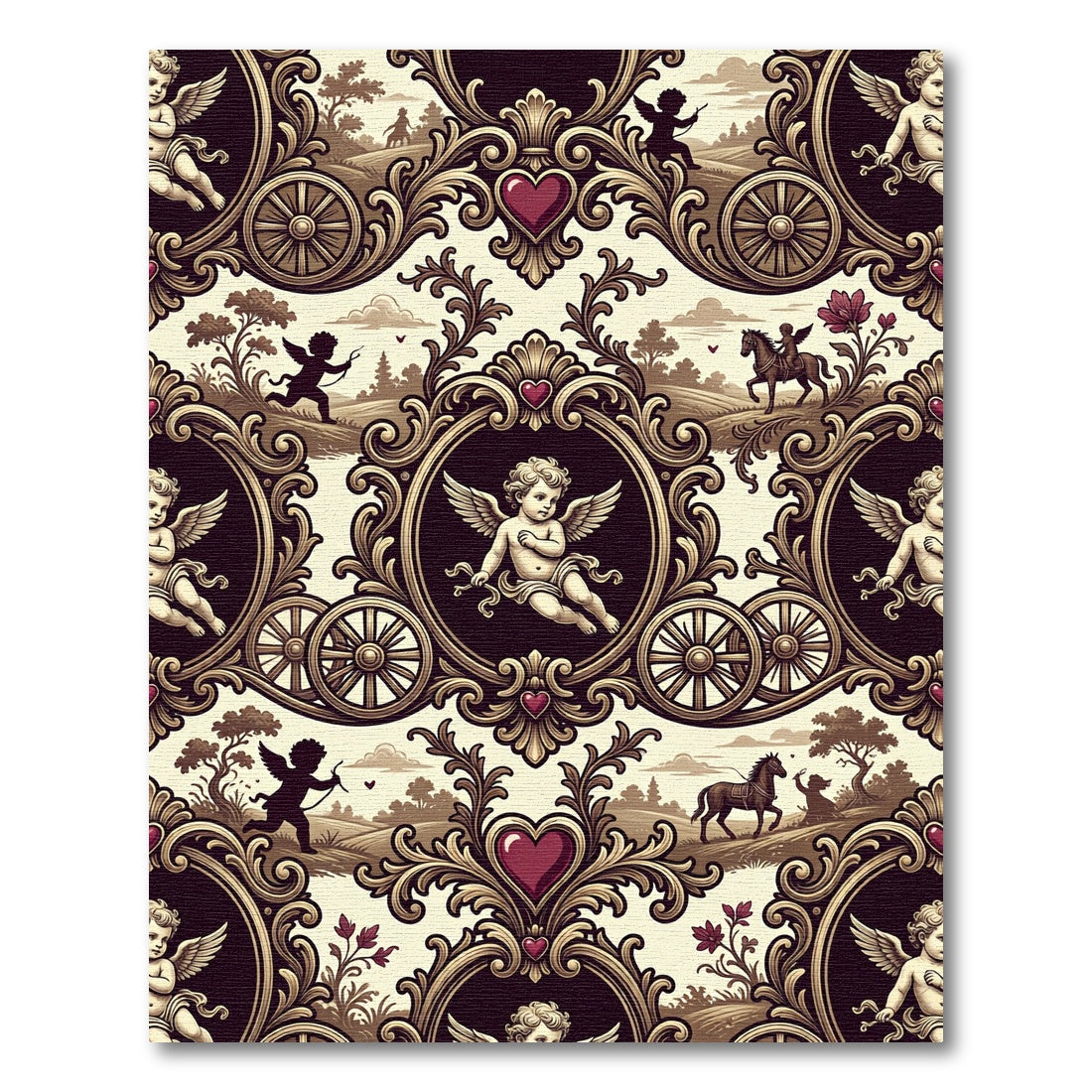 Vintage Cherub Heart Cameo Landscape Rug