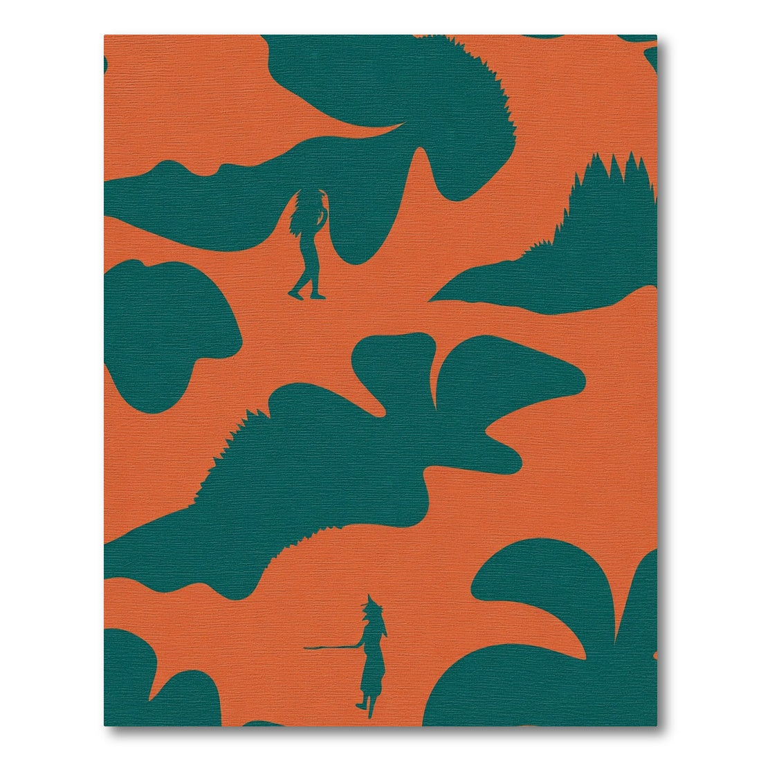 Whimsical Orange Teal Figures Landscape Rug