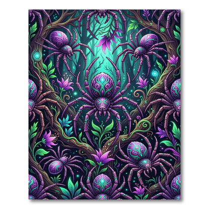 Neon Purple Enchanted Spider Forest Rug