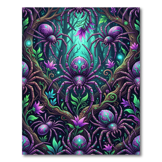 Neon Purple Enchanted Spider Forest Rug