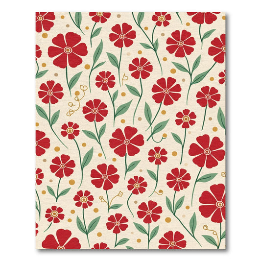 Red Blooming Floral Garland Rug
