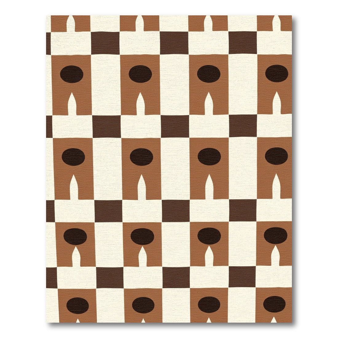Brown Ivory Checkerboard Abstract Figures Rug
