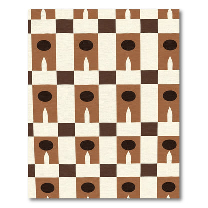 Brown Ivory Checkerboard Abstract Figures Rug
