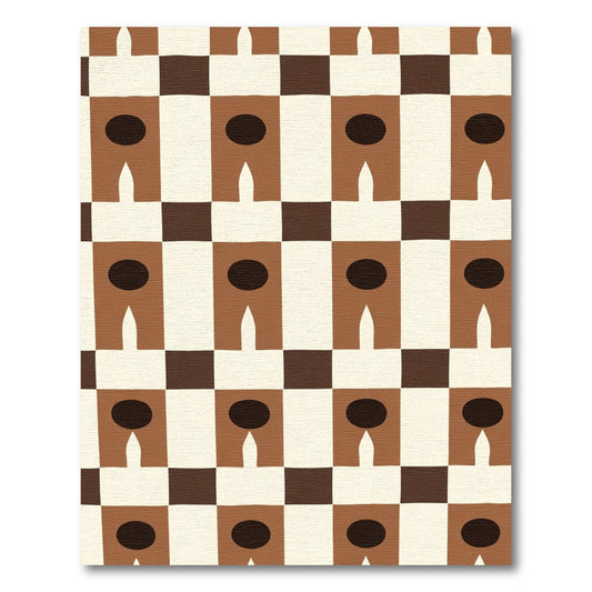 Brown Ivory Checkerboard Abstract Figures Rug