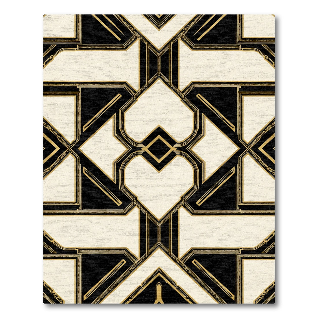 Art Deco Black Cream Geometric Lattice Rug
