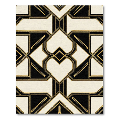 Art Deco Black Cream Geometric Lattice Rug