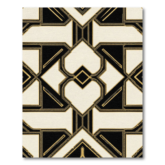 Art Deco Black Cream Geometric Lattice Rug
