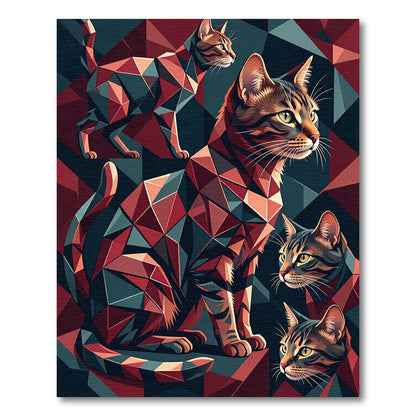 Geometric Tabby Cats Red Teal Collage Rug