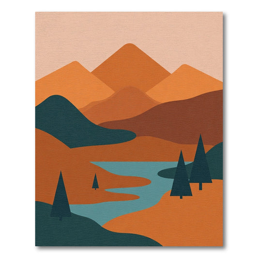 Orange Mountain River Landscape Trees Rug