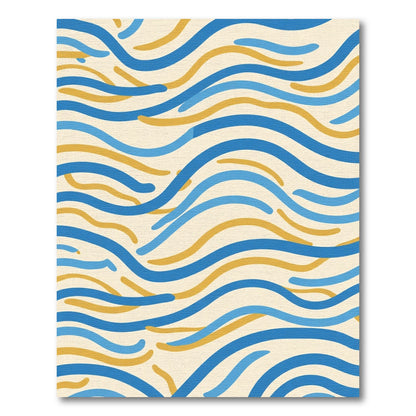 Coastal Blue and Gold Wave Pattern Rug
