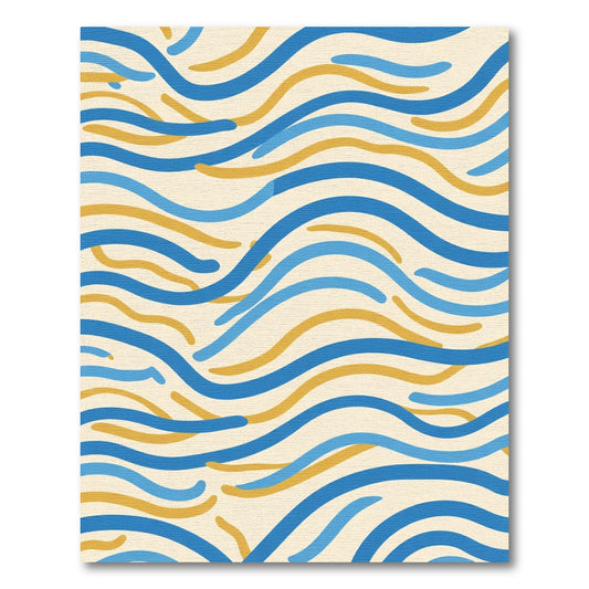 Coastal Blue and Gold Wave Pattern Rug
