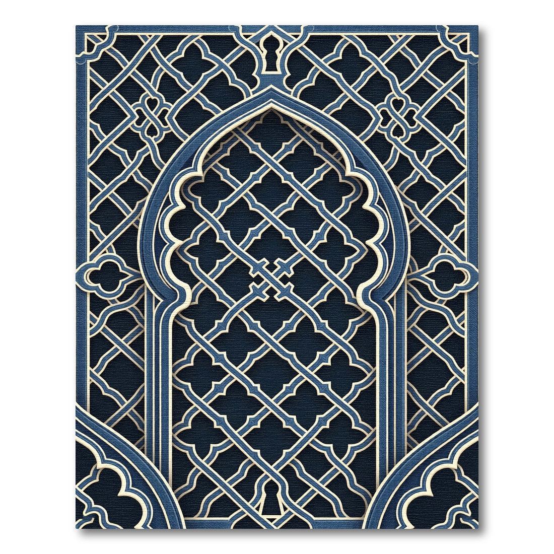 Elegant Navy Blue Geometric Arabesque Rug