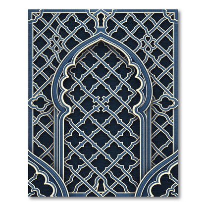 Elegant Navy Blue Geometric Arabesque Rug