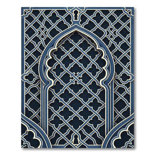 Elegant Navy Blue Geometric Arabesque Rug