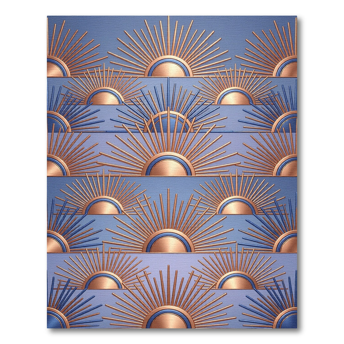 Art Deco Copper and Blue Sunburst Rug