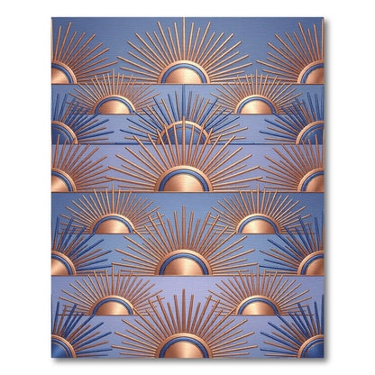 Art Deco Copper and Blue Sunburst Rug