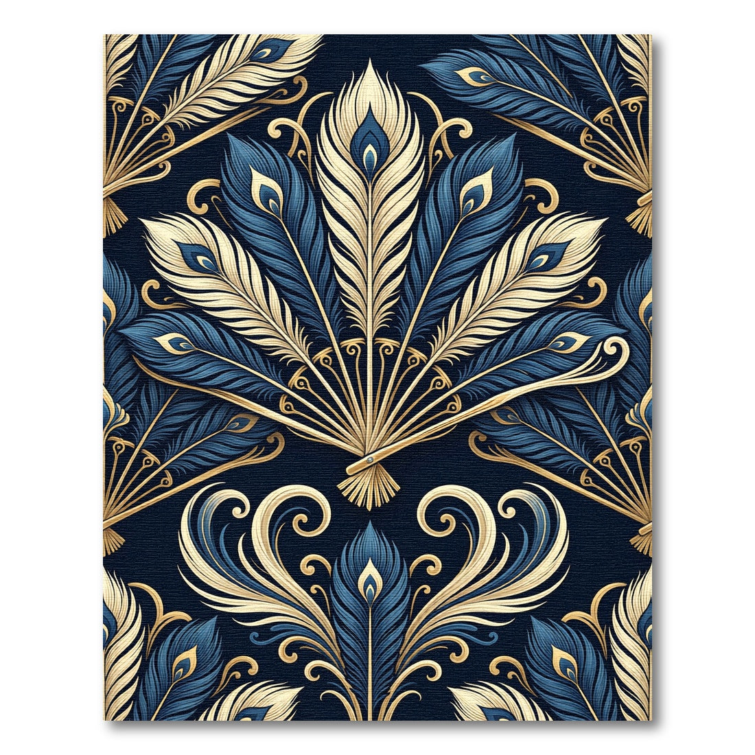 Elegant Navy and Gold Peacock Fan Rug