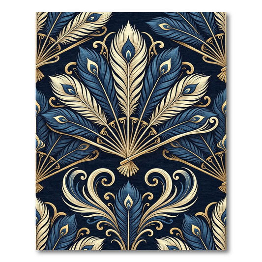 Elegant Navy and Gold Peacock Fan Rug