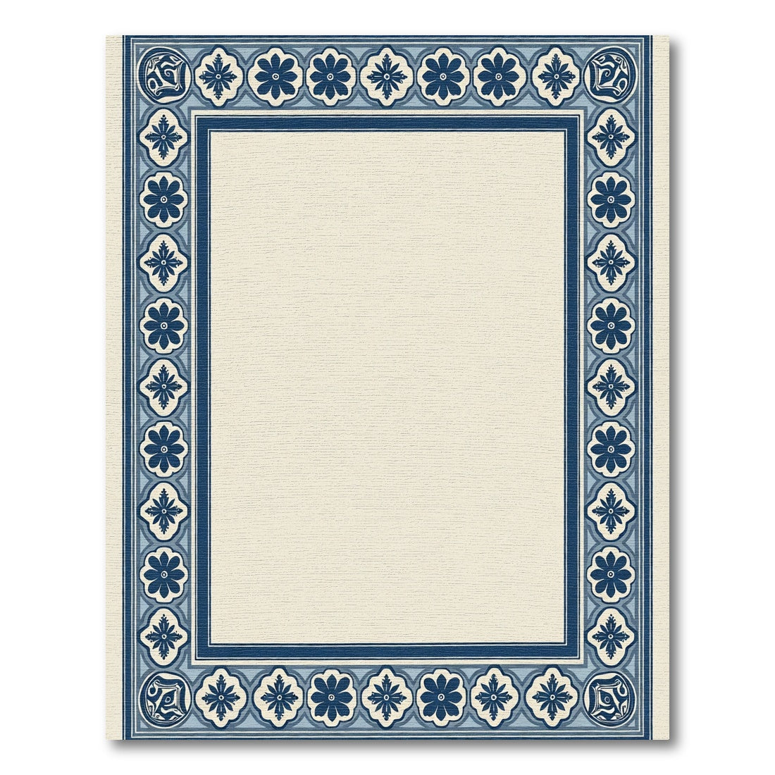 Blue Vintage Floral Medallion Tile Rug