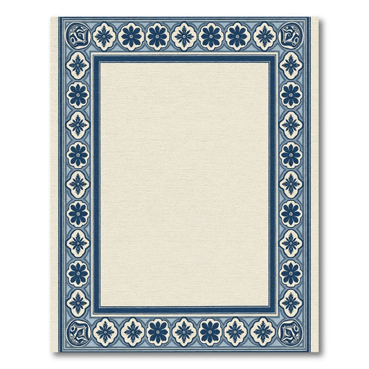 Blue Vintage Floral Medallion Tile Rug