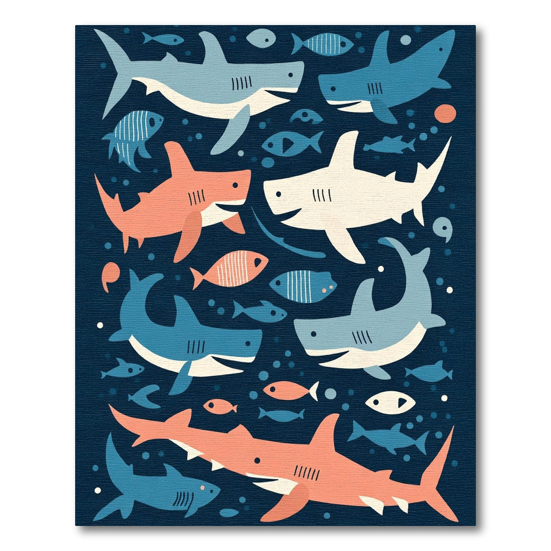 Coral Blue Shark School Collage Rug