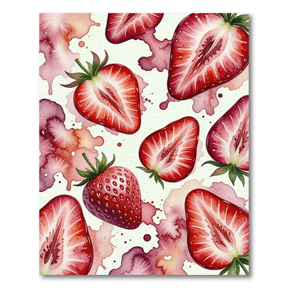 Watercolor Strawberry Slice Botanical Still Life Rug