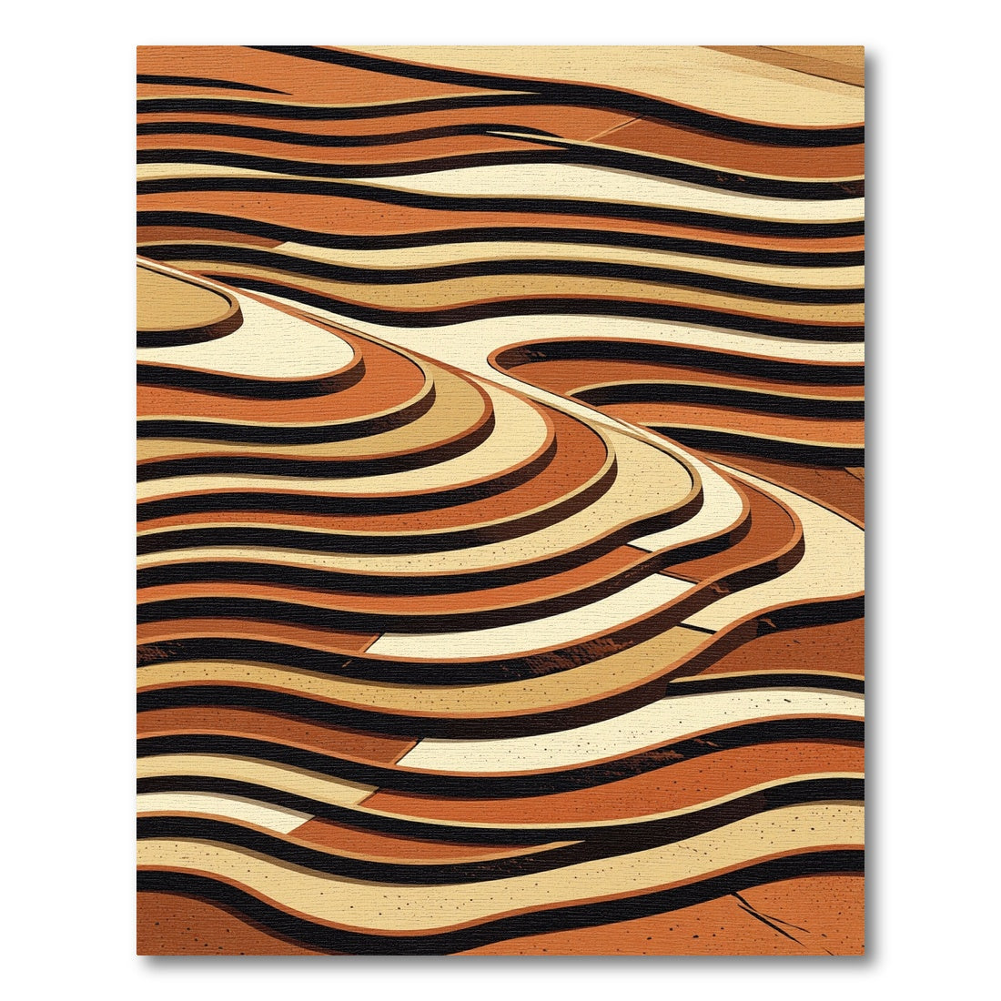 Earthy Terracotta Abstract Striped Flow Rug