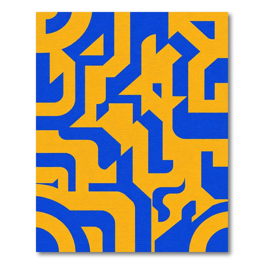 Bold Blue Yellow Geometric Interlocking Path Rug