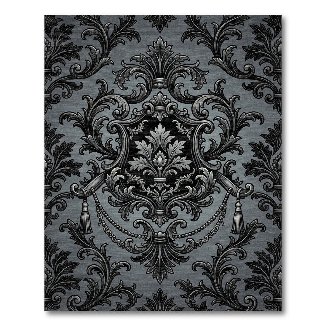 Sophisticated Charcoal Gothic Damask Medallion Rug
