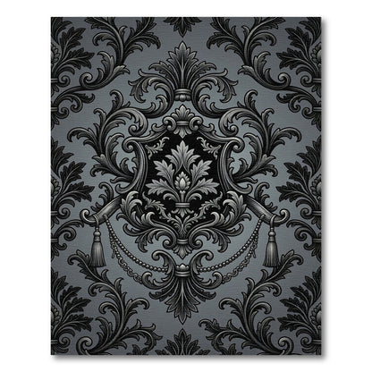 Sophisticated Charcoal Gothic Damask Medallion Rug