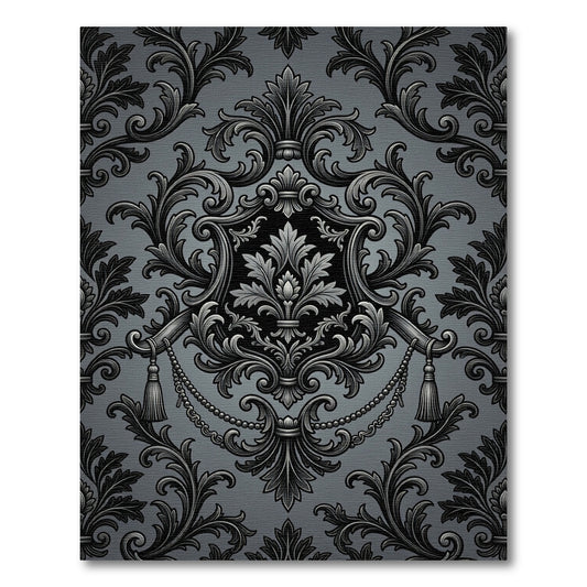 Sophisticated Charcoal Gothic Damask Medallion Rug