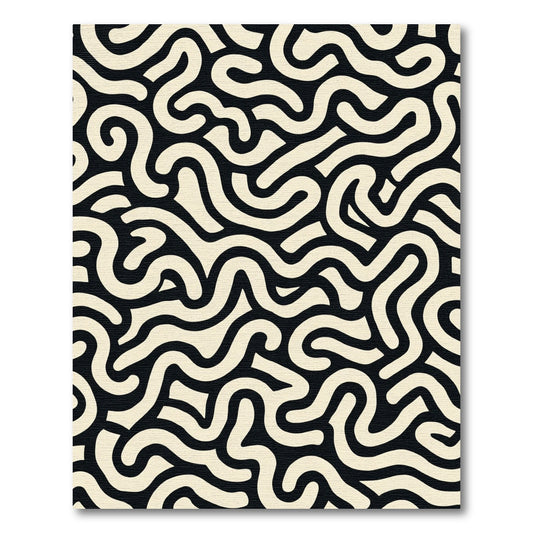 Abstract Cream Swirl Maze Rug