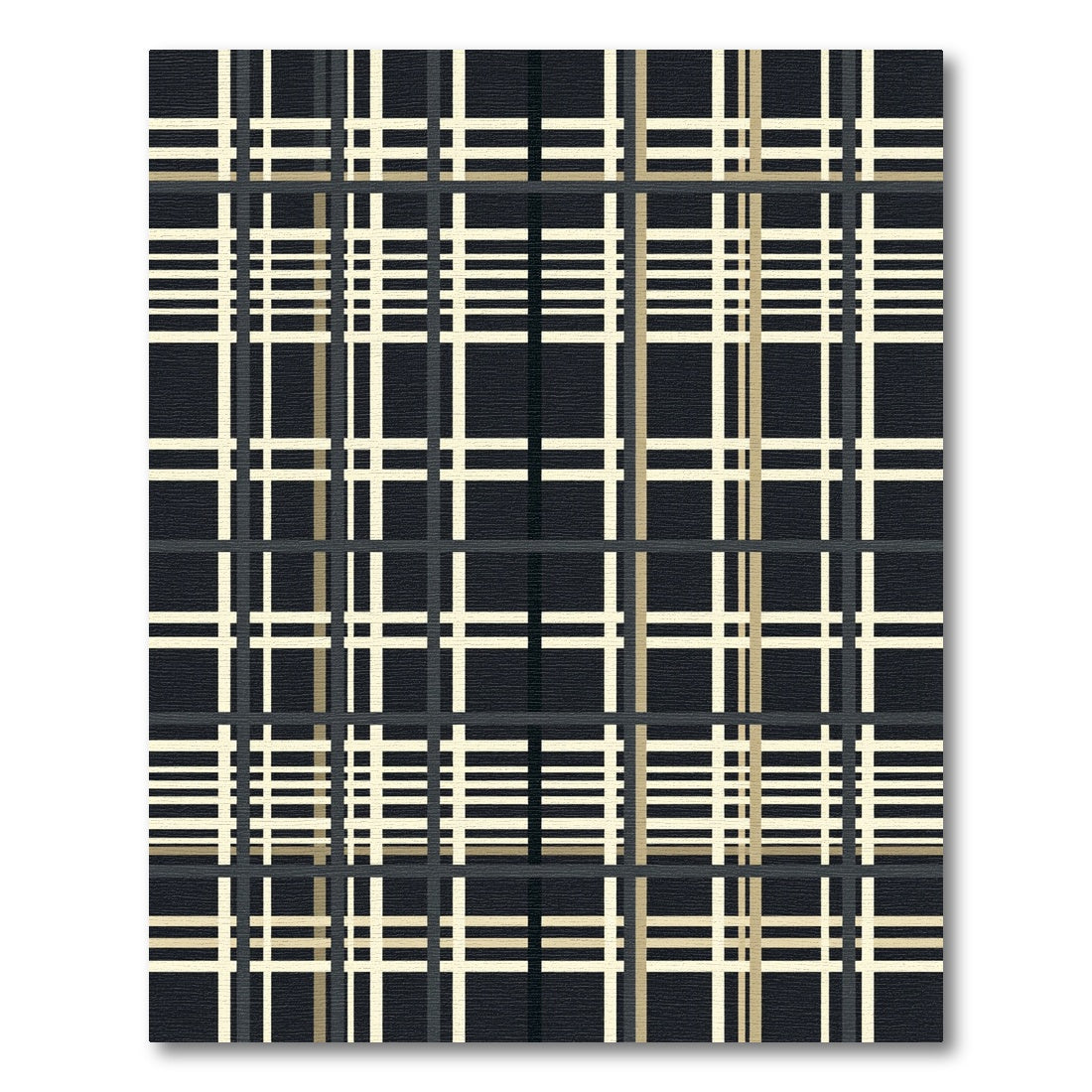 Dark Plaid Cream And Tan Grid Rug