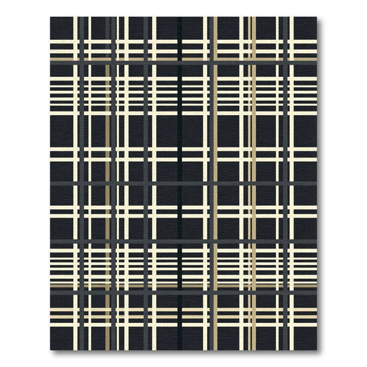 Dark Plaid Cream And Tan Grid Rug