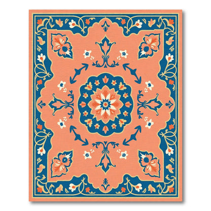 Coral and Navy Floral Garden Medallion Rug