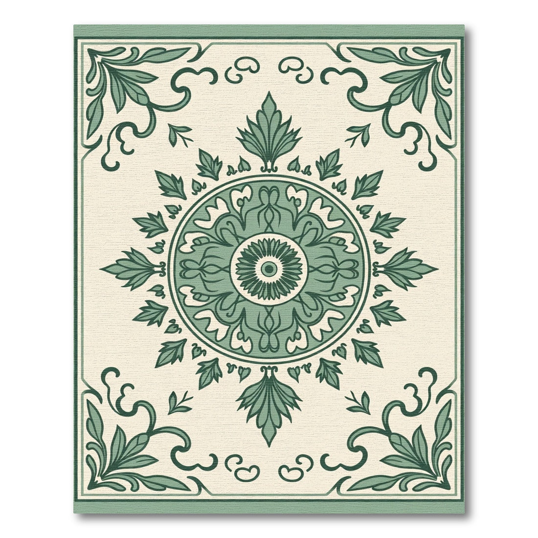 Sage Green Floral Medallion Arrangement Rug
