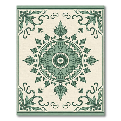 Sage Green Floral Medallion Arrangement Rug