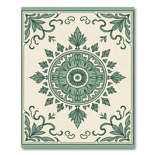 Sage Green Floral Medallion Arrangement Rug