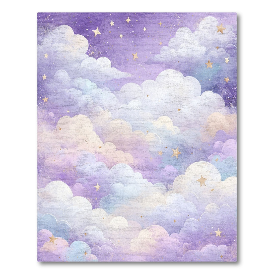 Dreamy Purple Clouds Golden Stars Rug
