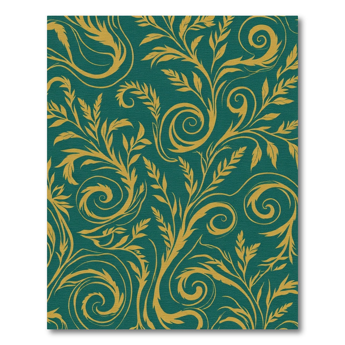 Gold Swirling Vines Teal Background Rug