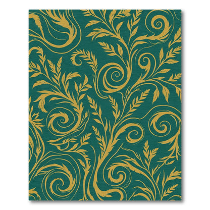 Gold Swirling Vines Teal Background Rug
