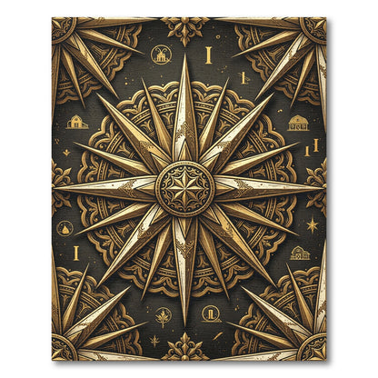 Ornate Gold Compass Rose Medallion Rug