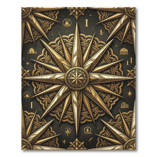 Ornate Gold Compass Rose Medallion Rug