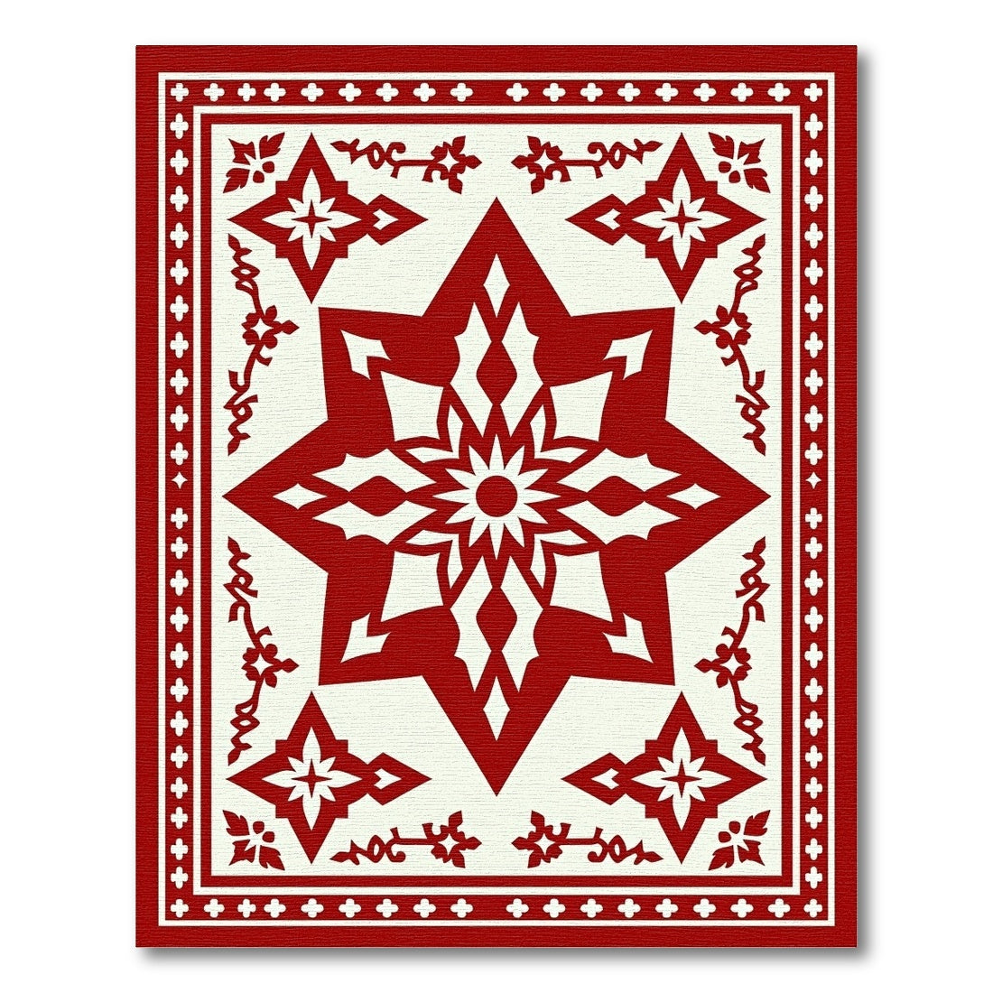 Crimson Starburst Geometric Border Rug