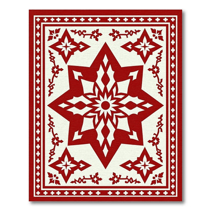 Crimson Starburst Geometric Border Rug