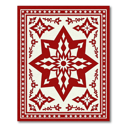 Crimson Starburst Geometric Border Rug