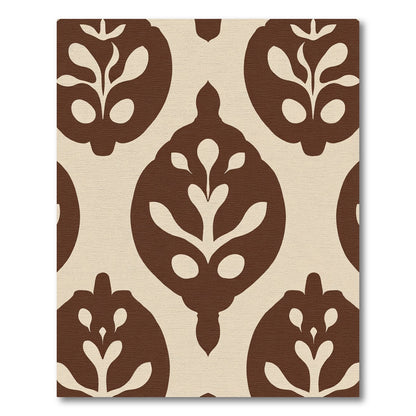 Cream and Brown Abstract Floral Medallion Rug