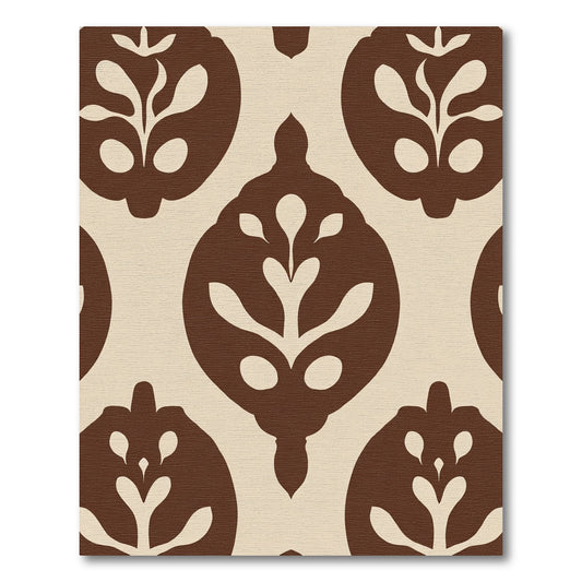 Cream and Brown Abstract Floral Medallion Rug