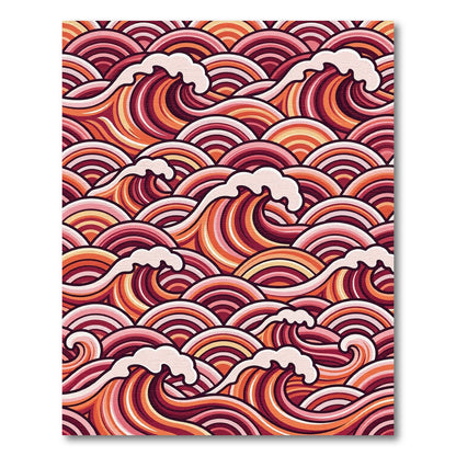 Crimson Orange Abstract Wave Art Rug